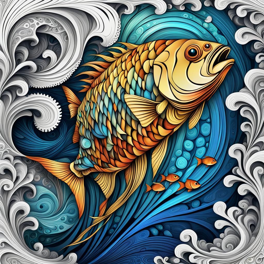 Abstract River of Fish: Vector Fractal Art