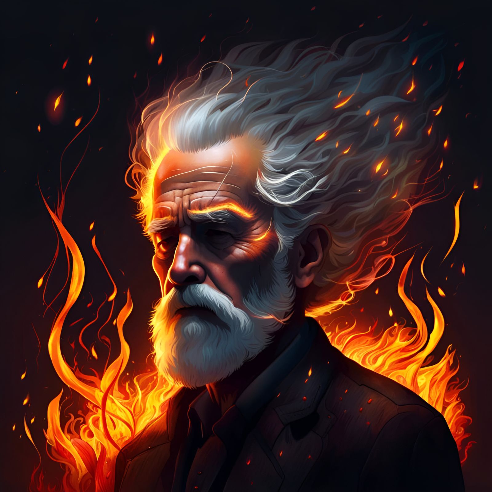 Flaming Hair Portrait of a Sad Old Man