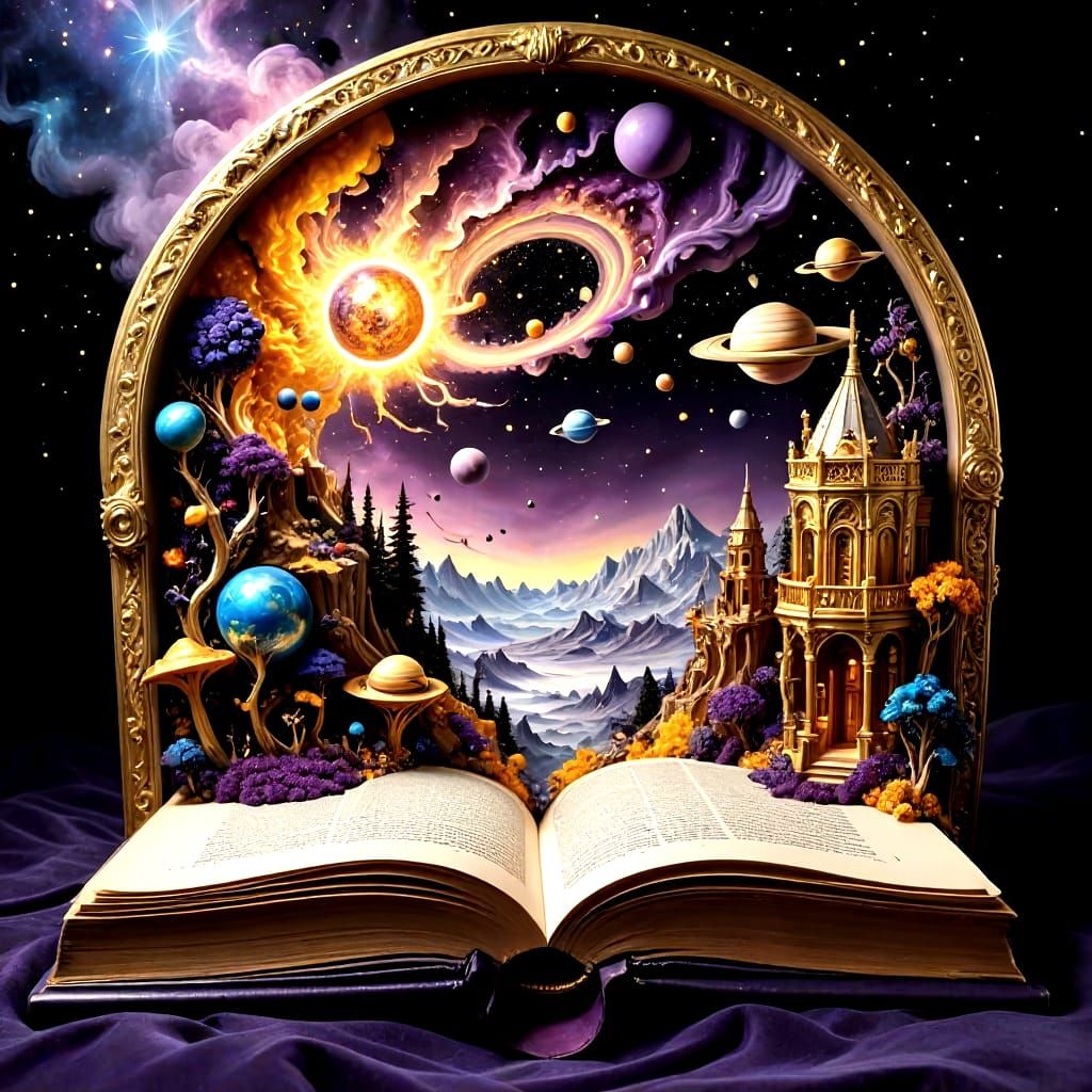 Giant Open Book Diorama in Cosmic Vortex