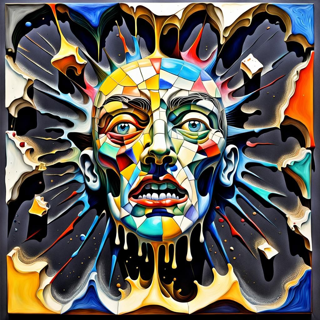 Surreal Mosaic Portrait in Abstract Cubism Style