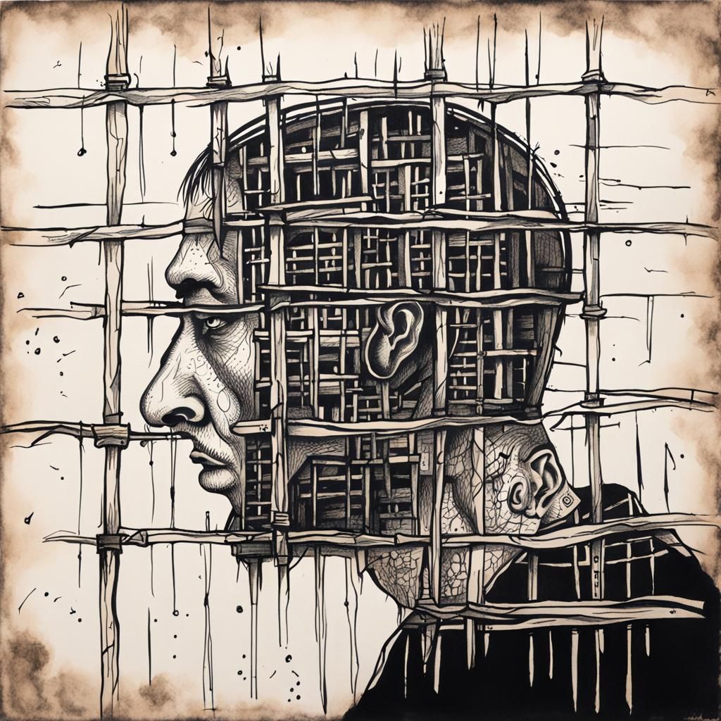 Sorrowful Mind as Prison: Ink Drawing