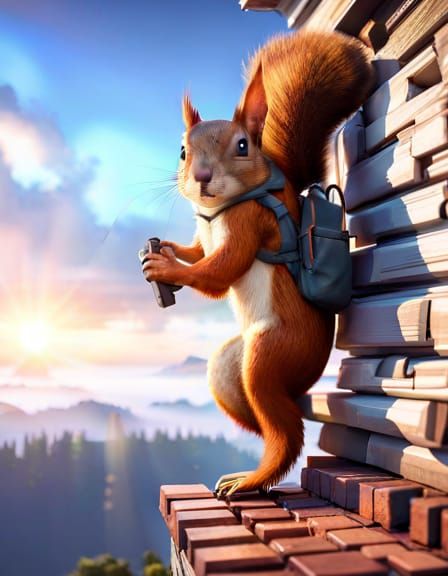 Squirrel Tourist Climbs a Wall: 3D Game Cinematic