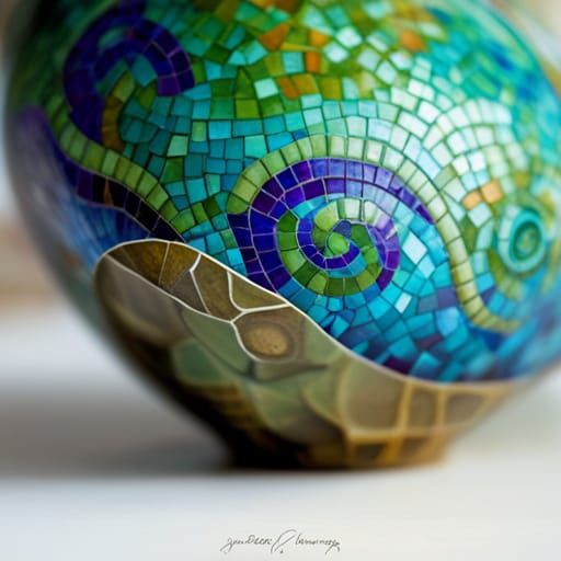 Mosaic Kraken Vase: Ceramic Tile Seascape