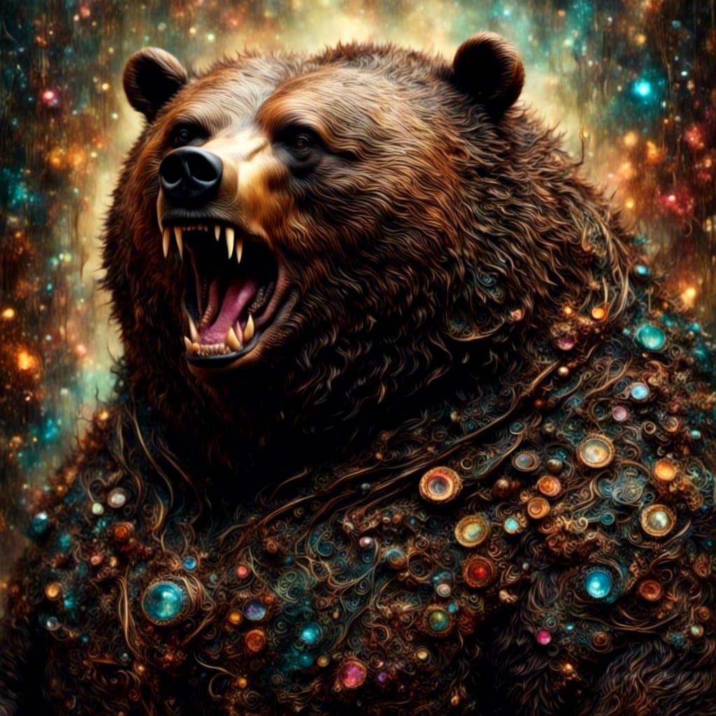 Grizzly Bear Close-up Portrait with Sparkle Effects