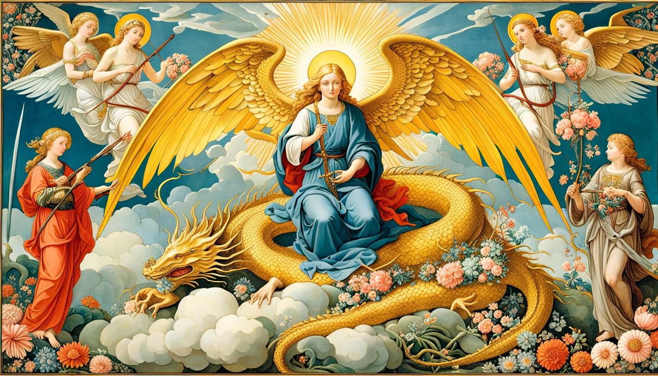 Saint Michael and Dragon in Art Nouveau Style