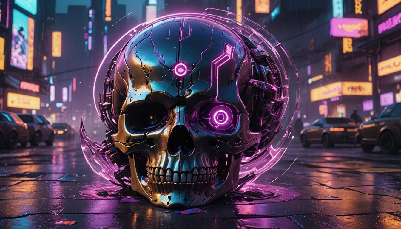 Neon Cyberpunk Skull in 8k Resolution