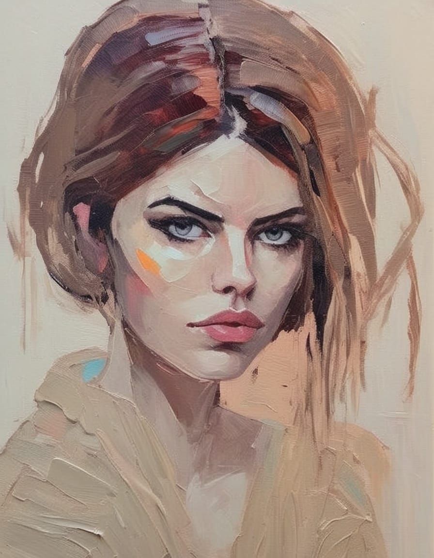 Goth Emo Girl Portrait in Impasto Style