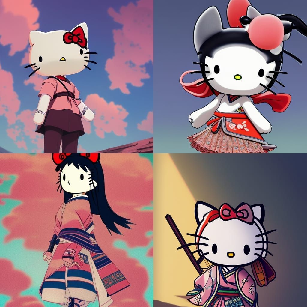 Hello Kitty Samurai in Studio Ghibli Style