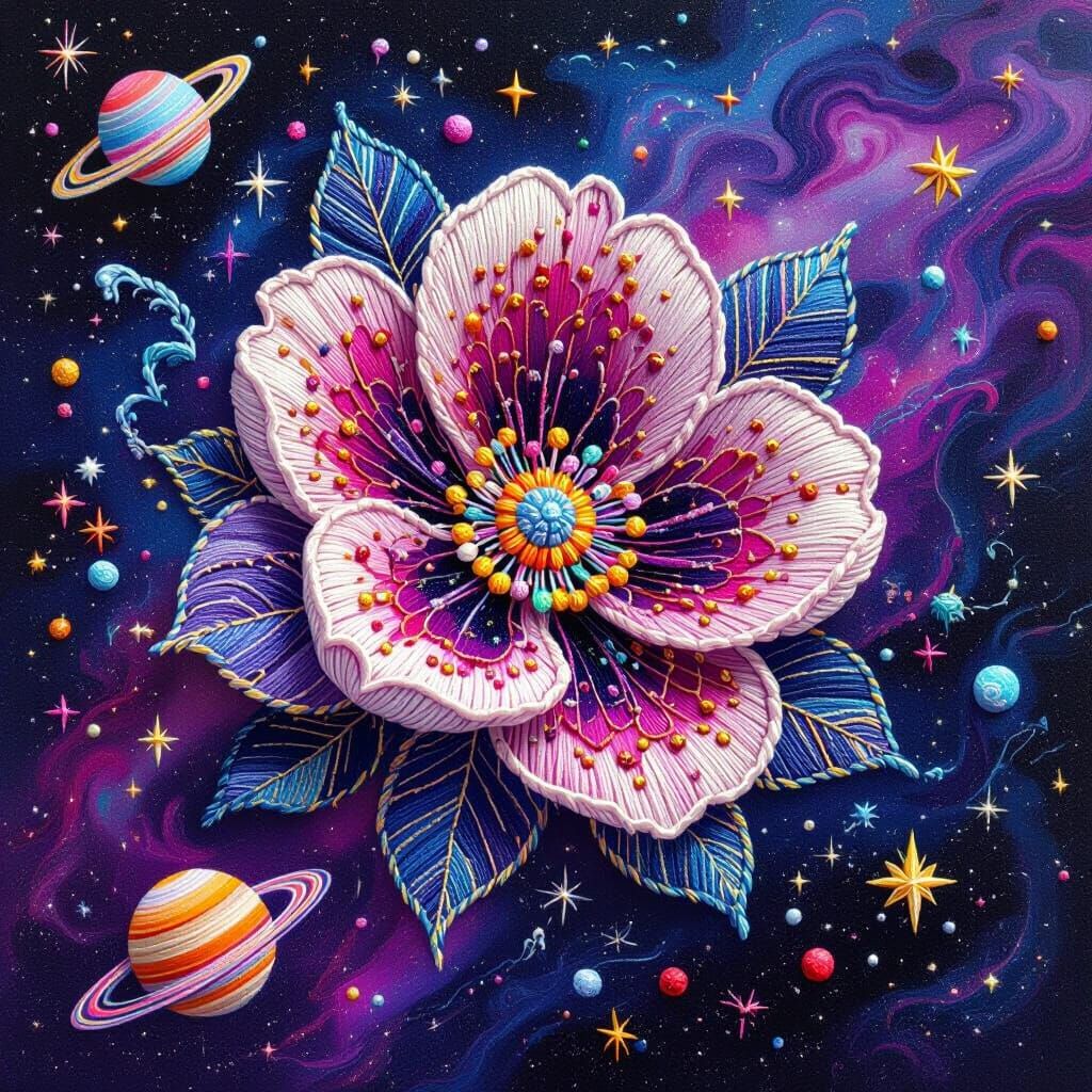 Embroidered Flower in Galaxy: Afrofuturism Style