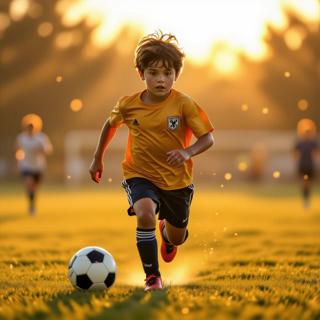 Boy Plays Soccer: Cinematic Matte Painting Style