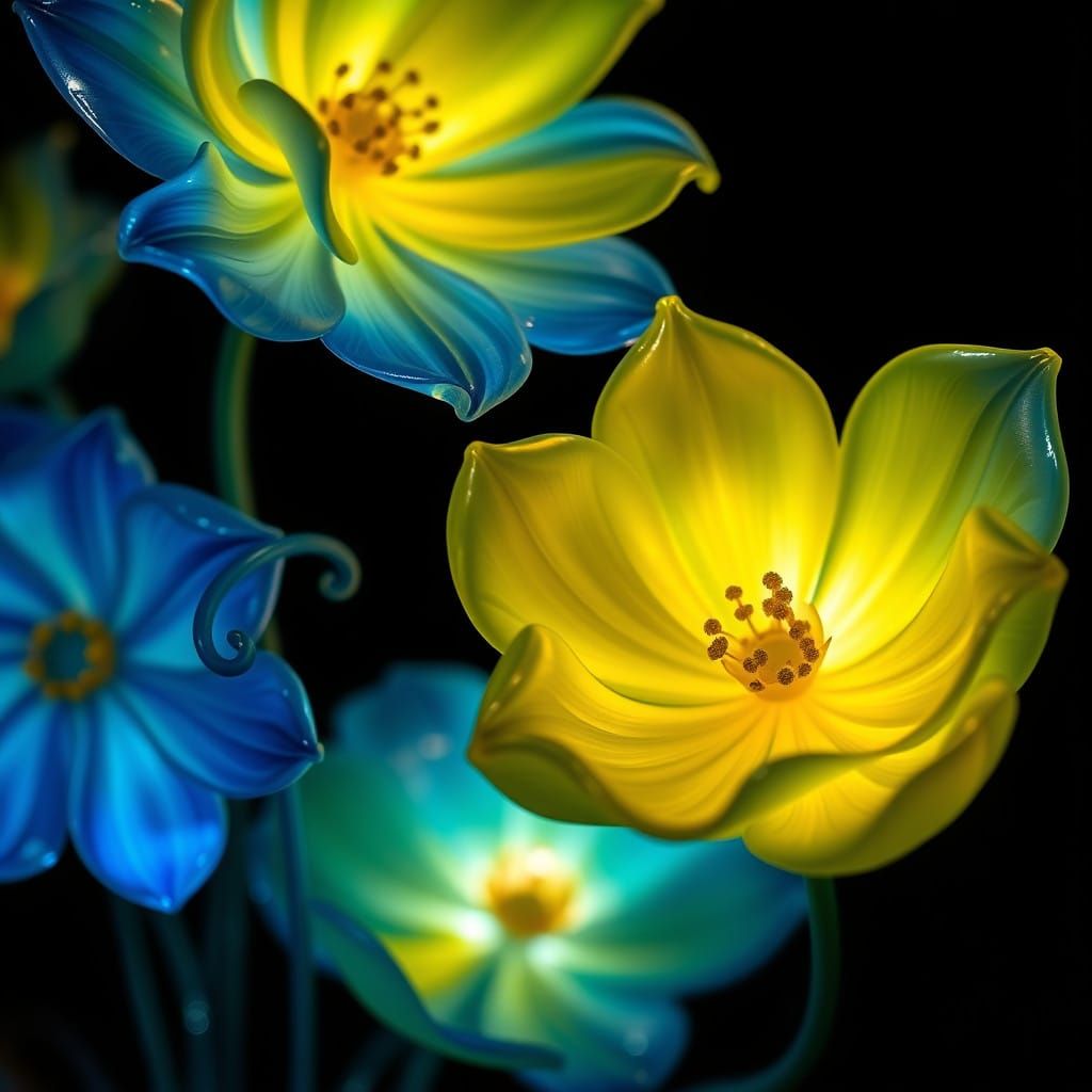 Ethereal Glass Flowers in Vibrant Blue and Yellow, Dale Chih...