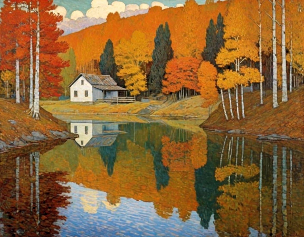 Autumn Landscape in Warm Sunset Light