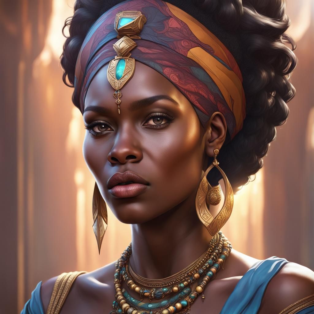 African Princess Portrait in Hyperdetailed Digital Art