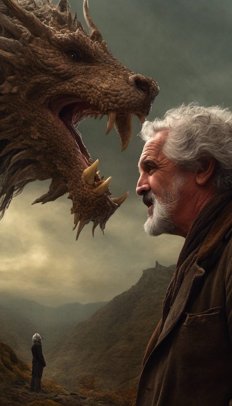 Wild Man and Dragon: A Surreal Digital Portrait
