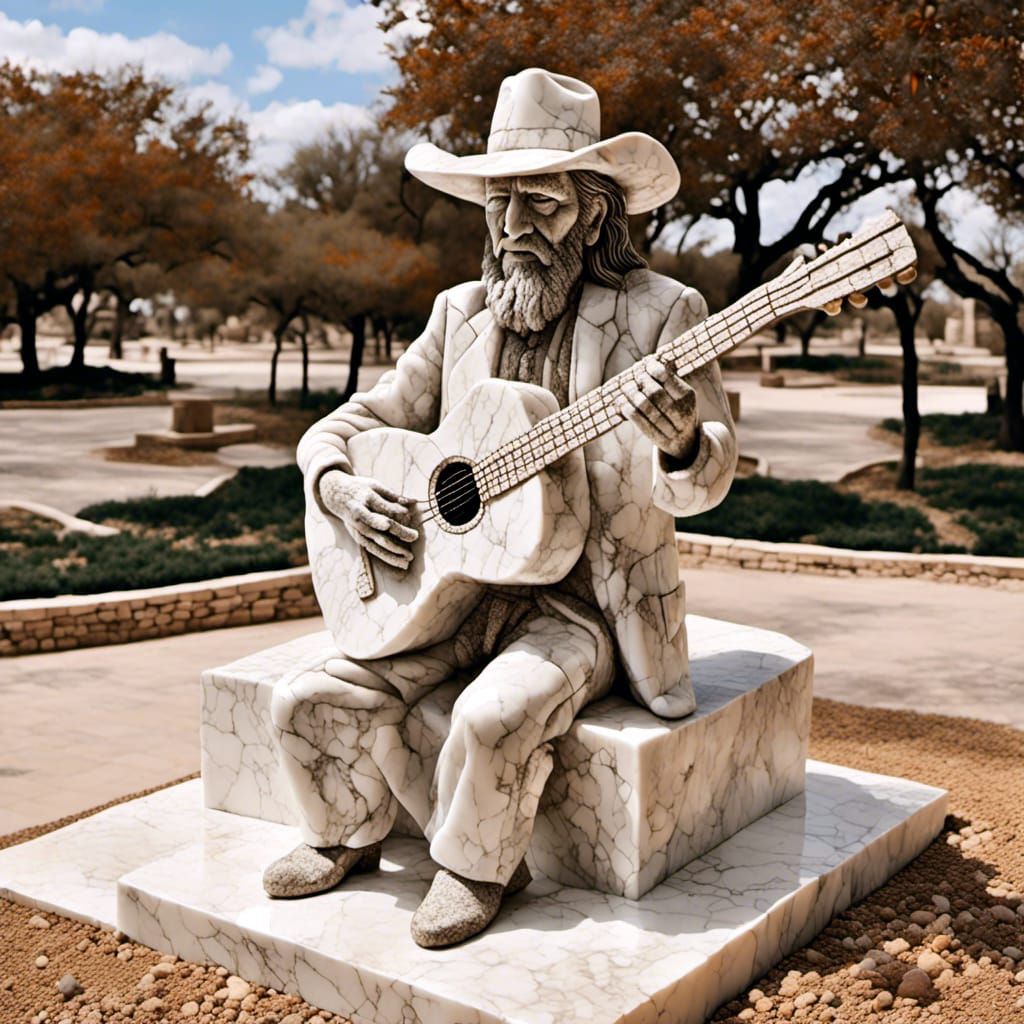 Willie Nelson White Marble Statue in Austin
