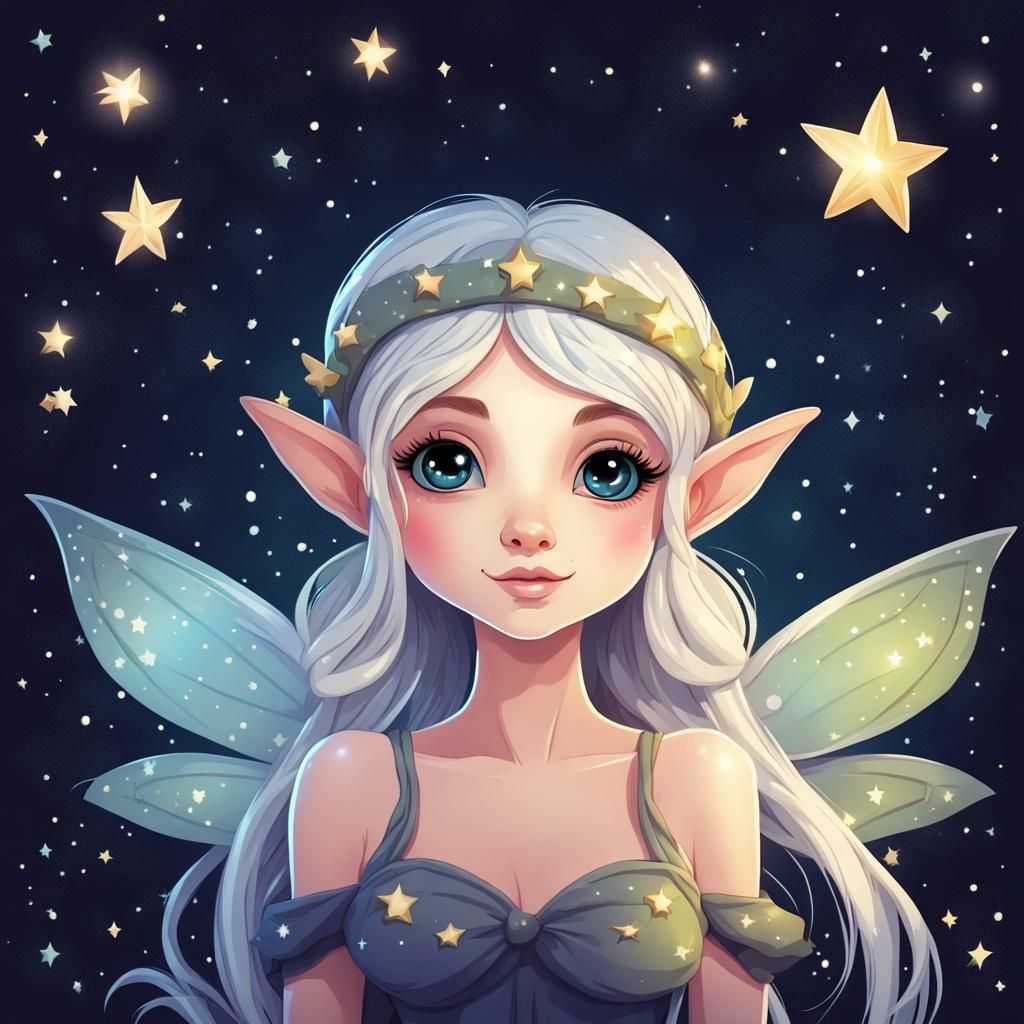 Cute Fairy Elf in Starry Sky