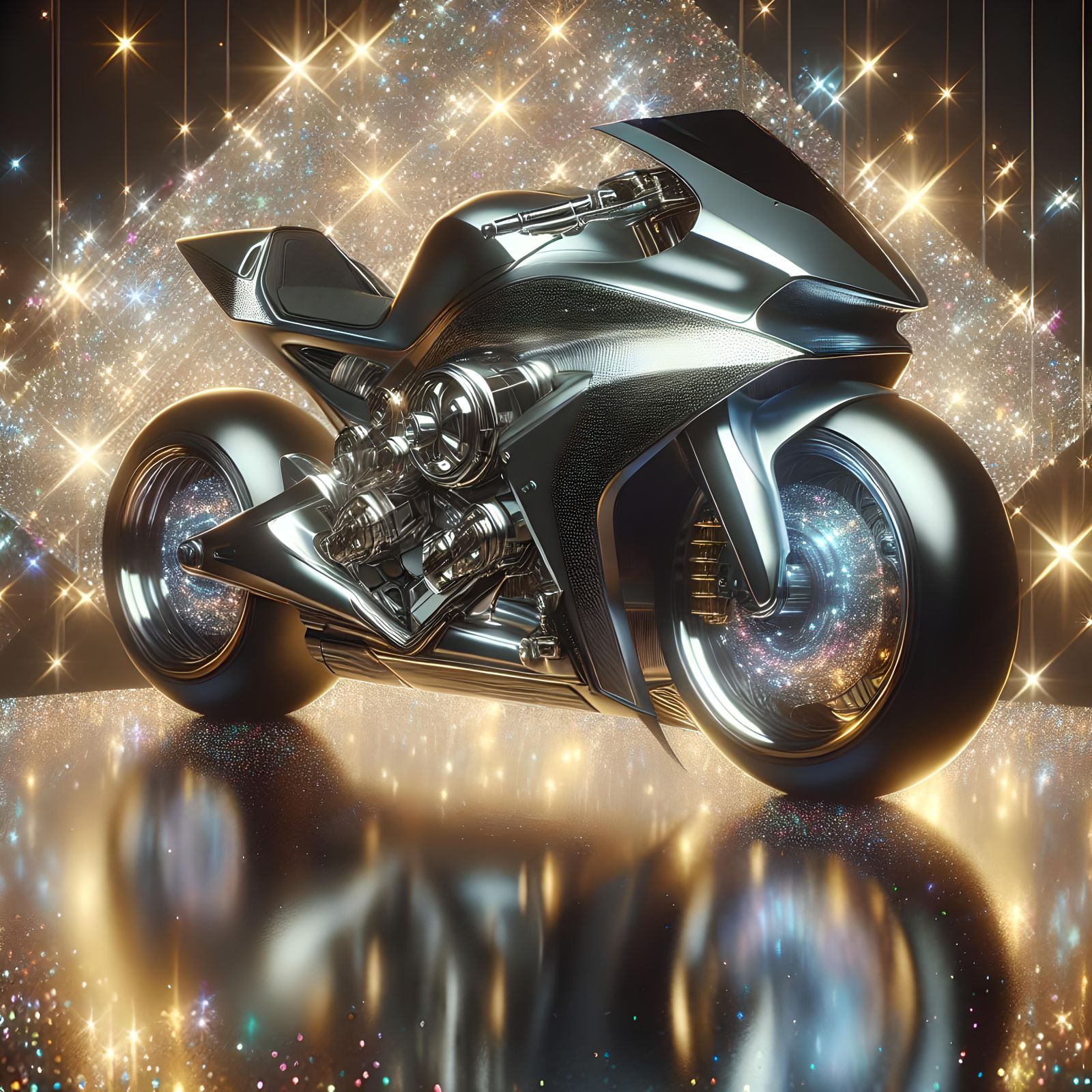 Futuristic Motorcycle with Glitter Background