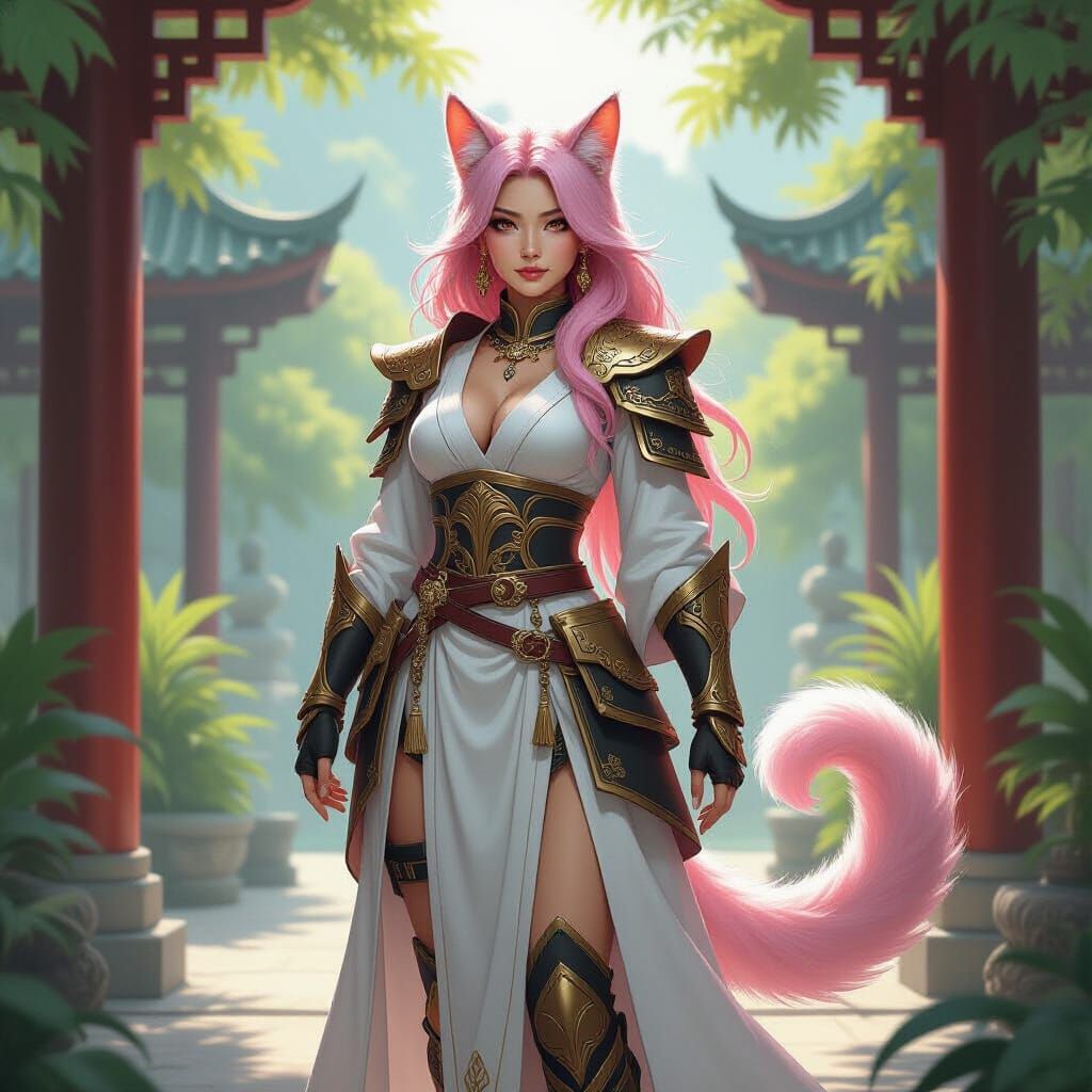 Tabaxi Woman in Temple, Inspired by Loish's Style