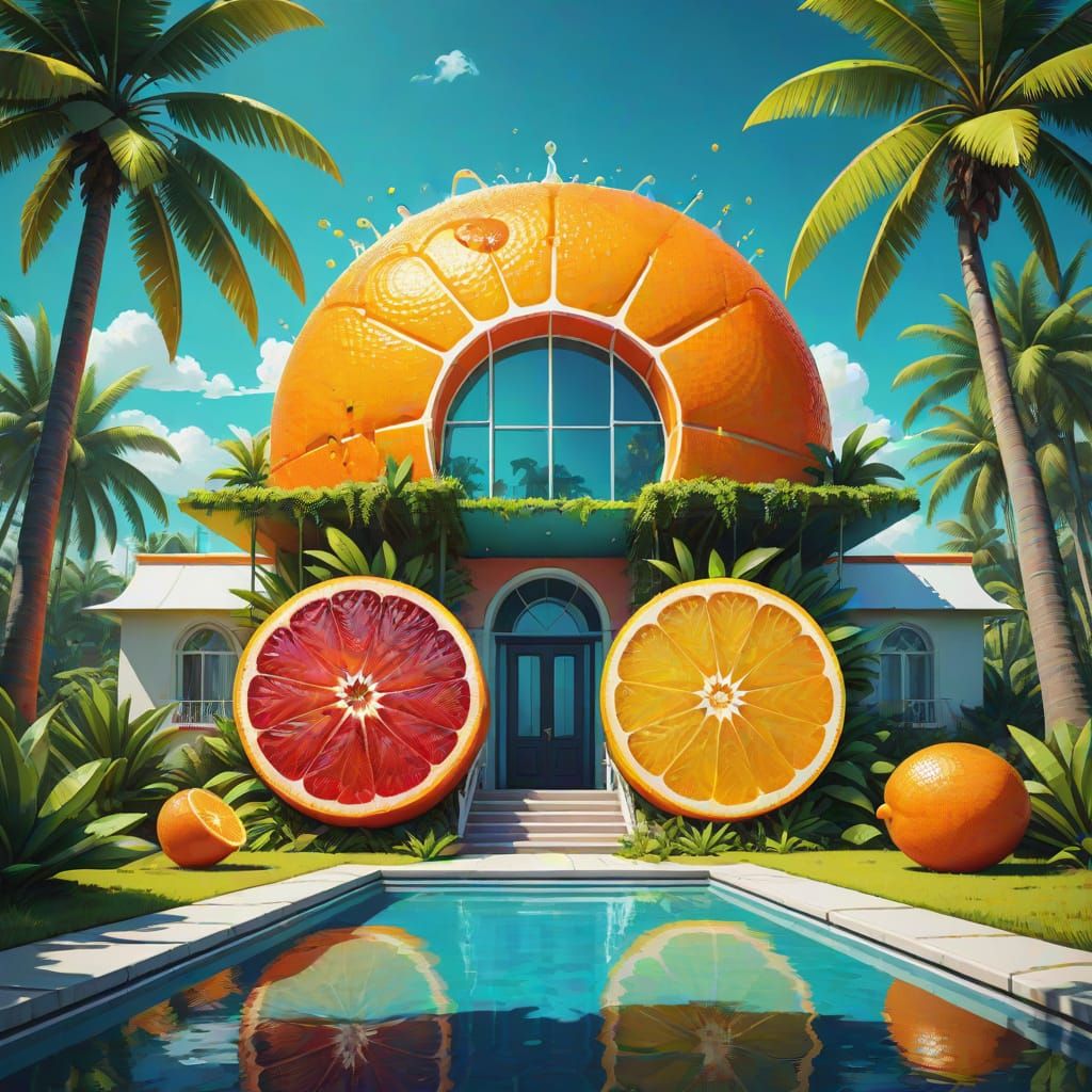 Citrus Mansion in Tropical Cove Pop Art Style