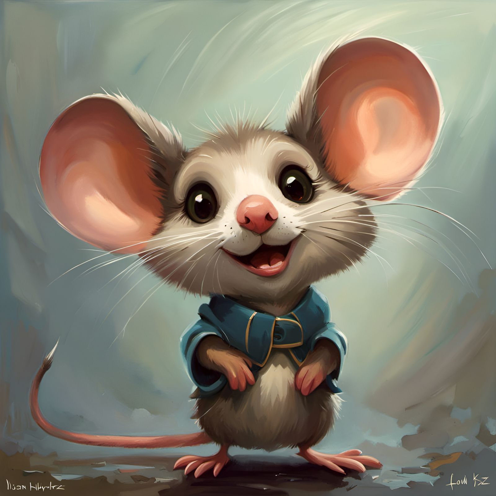Adorable Cartoon Mouse Oil Painting