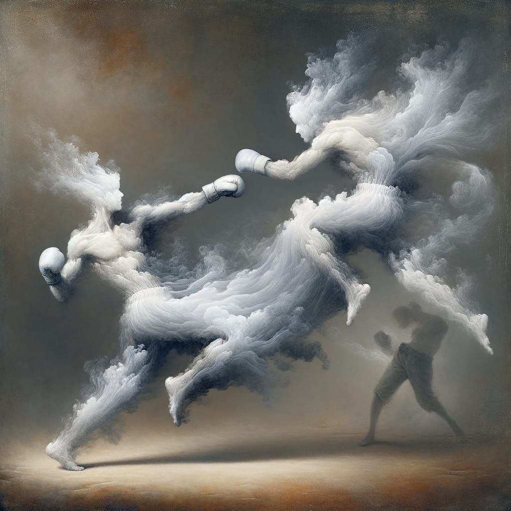 Boxers Emerge from Smoke, Old World Painting Style