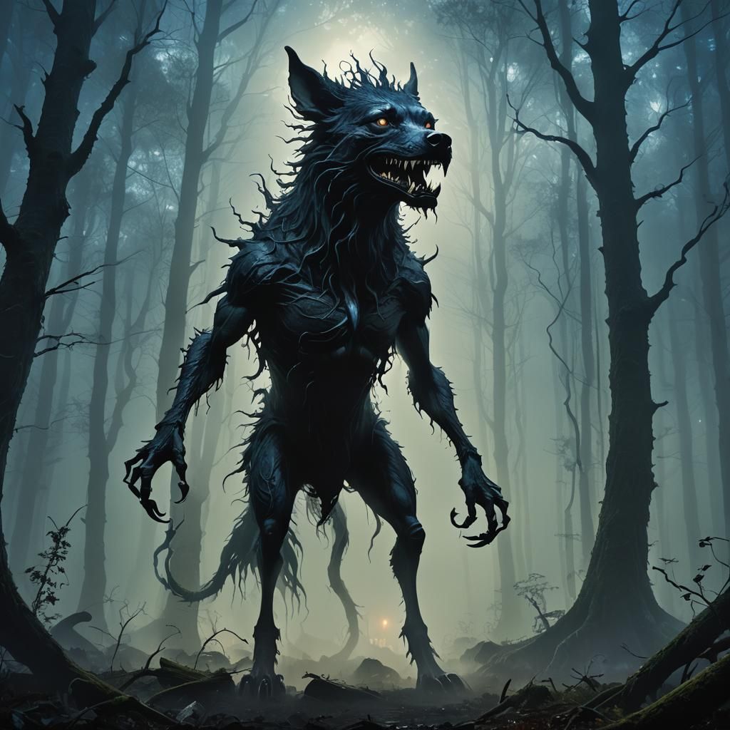 Eerie Dog-like Creature in Dark Fantasy Style