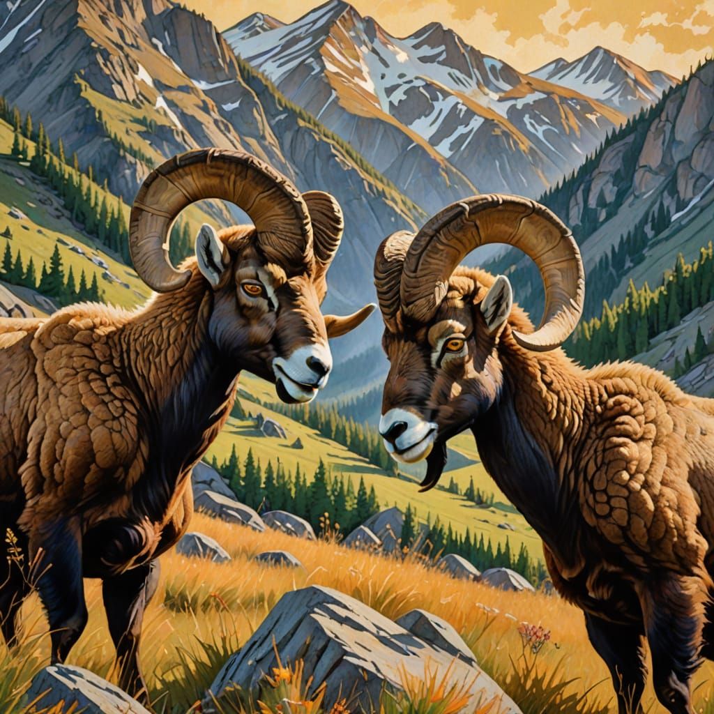 Majestic Mountain Encounter in Vibrant Colors