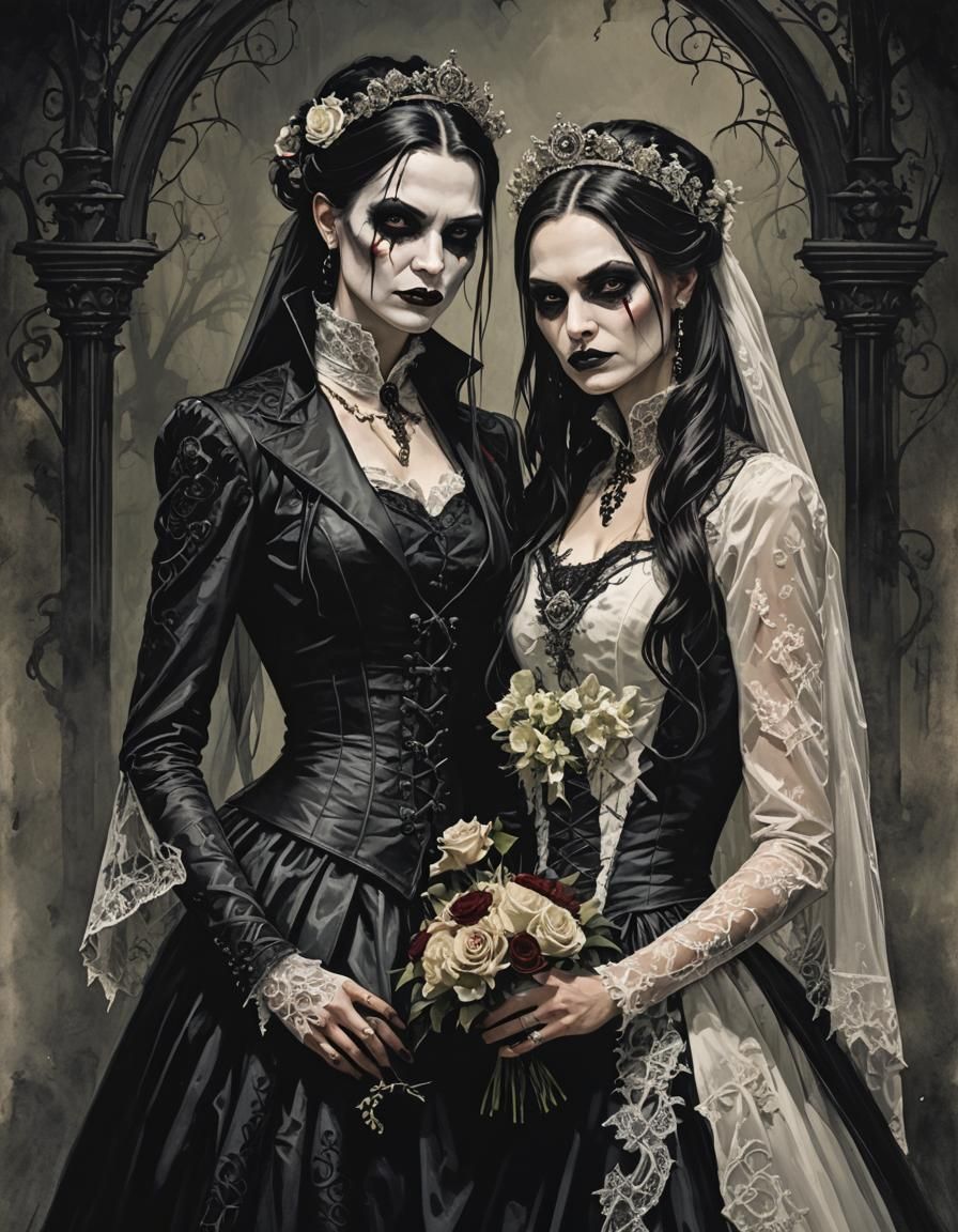 Dark Gothic Vampire Lesbian Wedding: Sinister Art