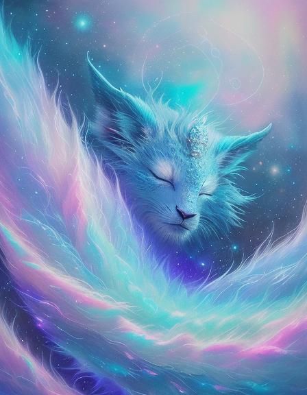 Fluffy Blue Dragon in a Surreal Dreamscape