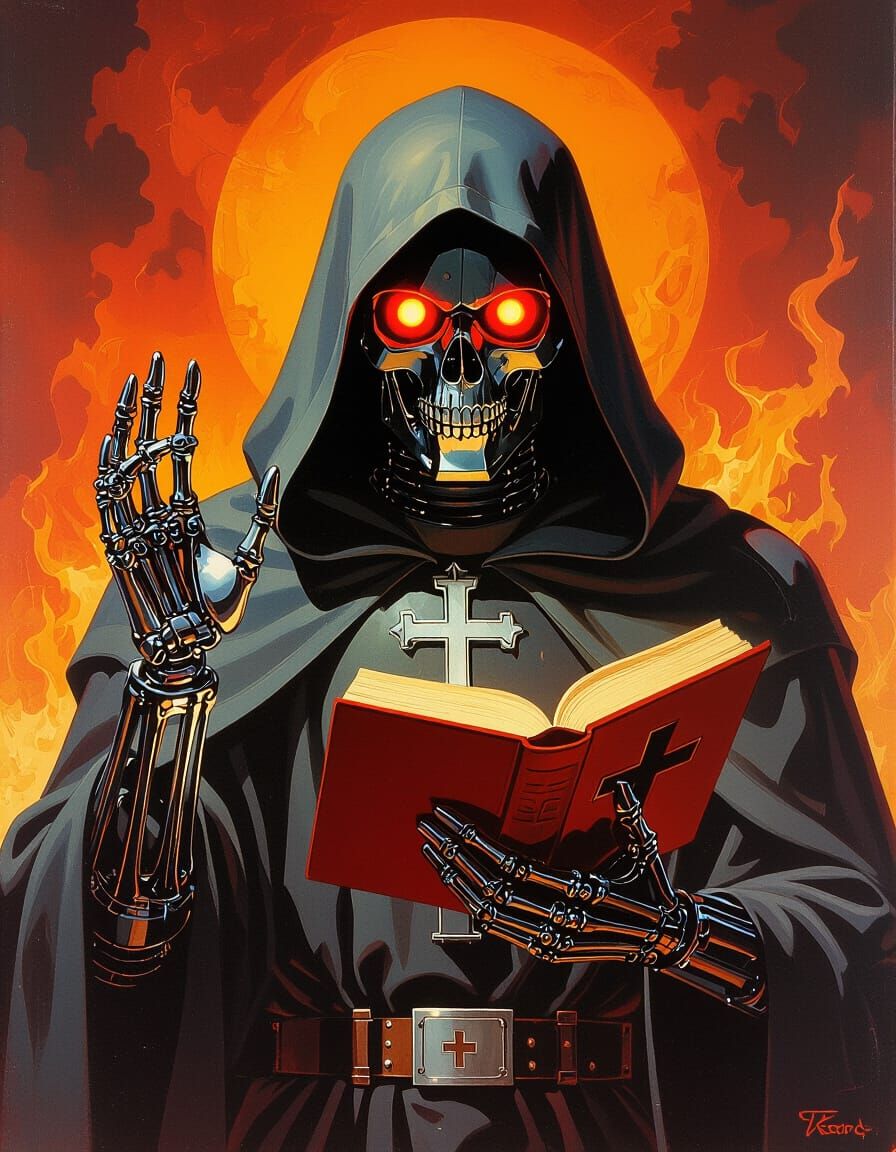 Retro Sci-Fi Robot Priest in Pulp Style