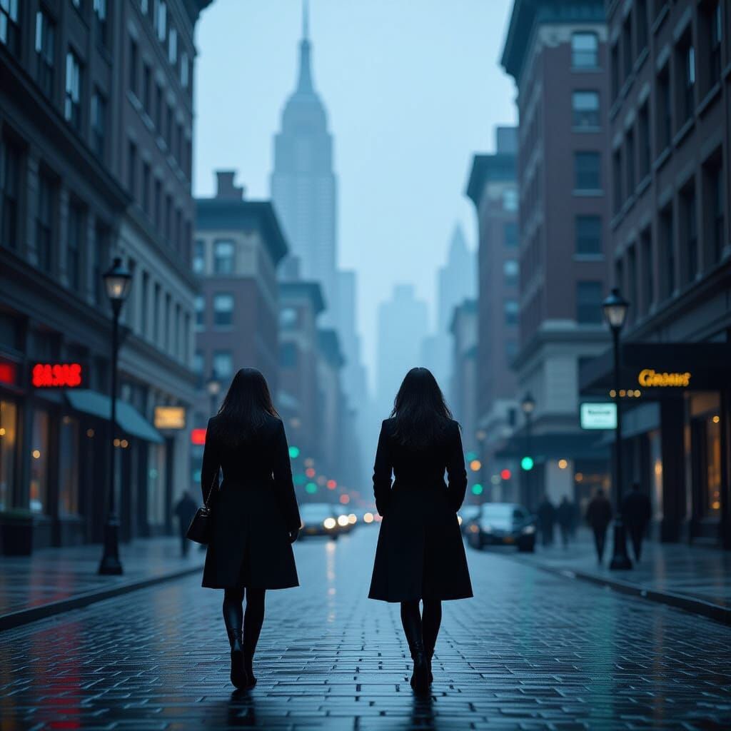 Woman in Elegant Coat on Decaying City Street
