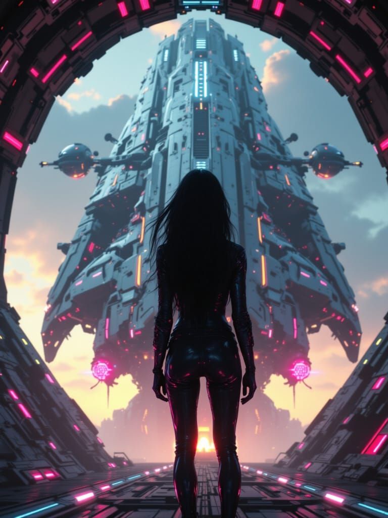 Woman Pilots Spaceship in Futuristic Artgerm Style