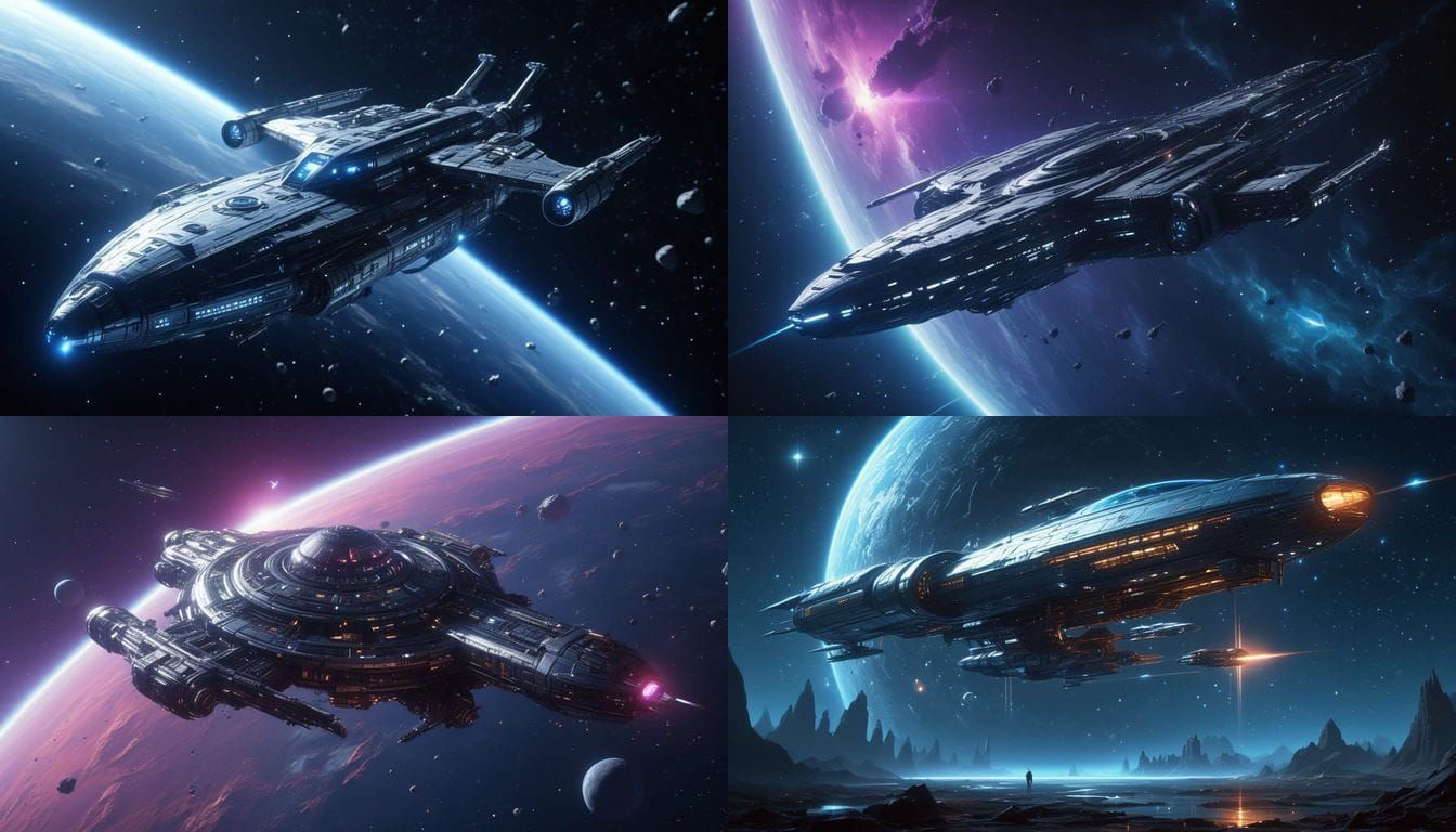 Sleek Chrome Starship Explores Ancient Space Station