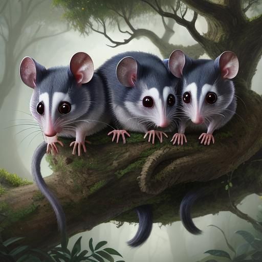 Possums Huddle Together in Detailed Matte Painting Style