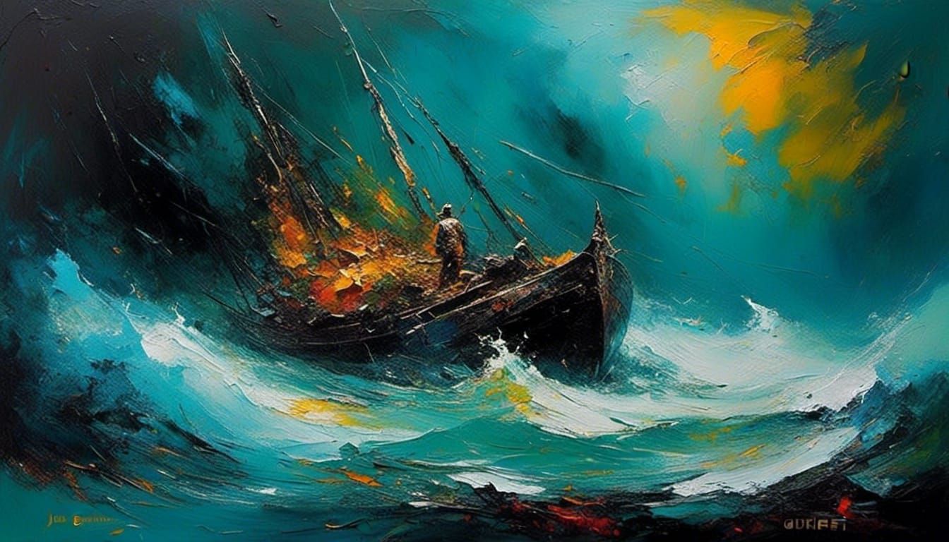 Abstract Fantasy Landscape in Impasto Oil Painting