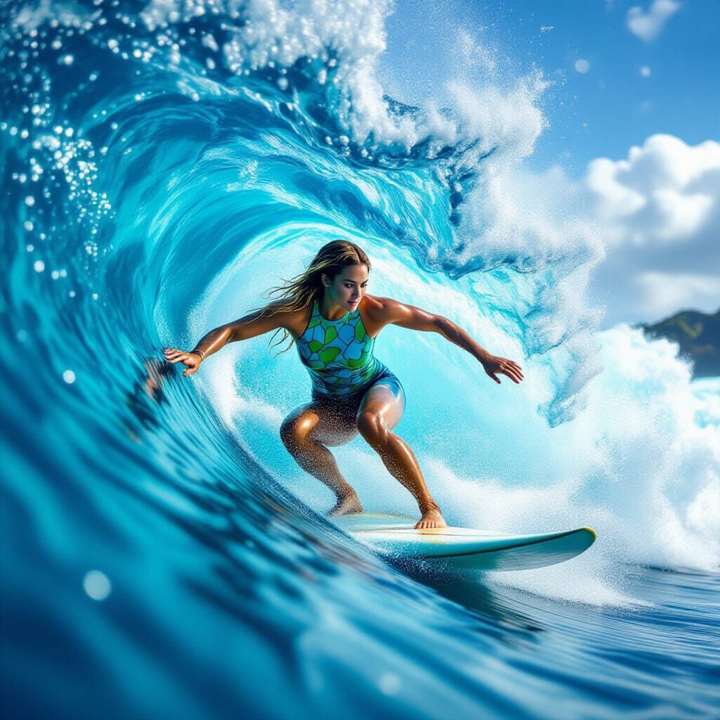 Malachite Surfer Carves a Hawaiian Wave