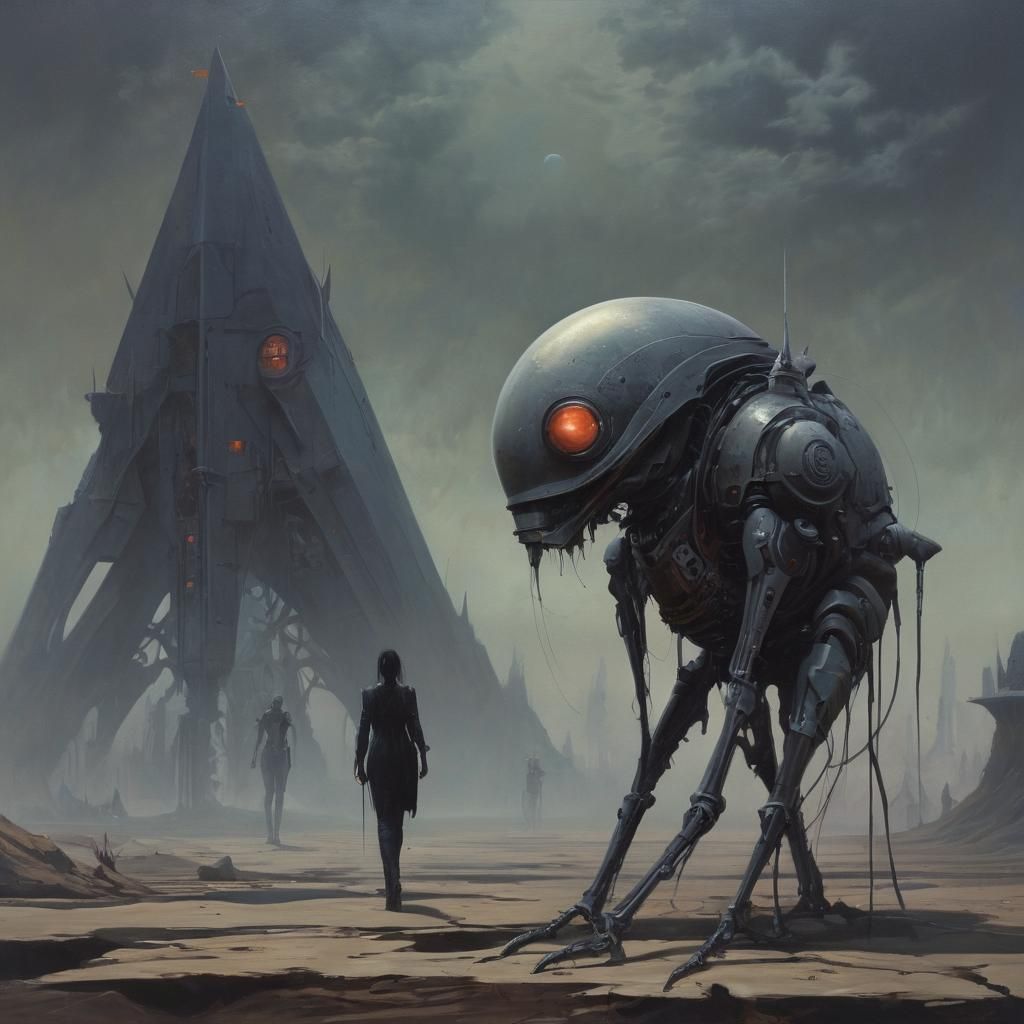 Dark Gothic Sci-Fi Painting in Jim Burns Style