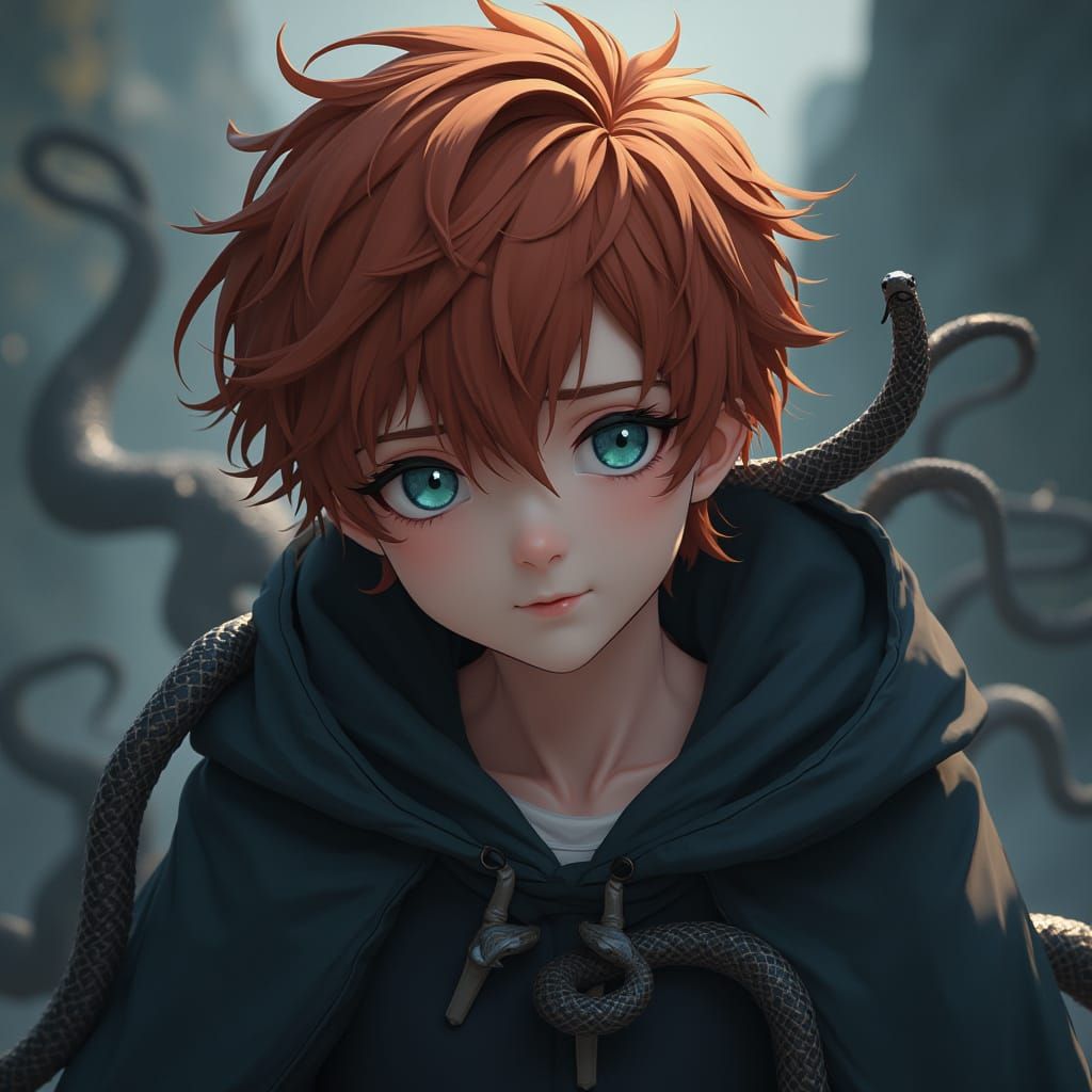 Anime Boy with Snakes in 3D Style