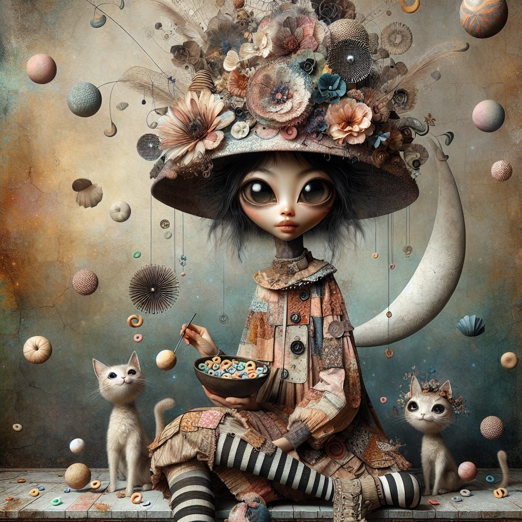 Whimsical Fantasy Artwork of Woman with Flowers