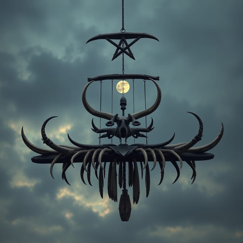 Majestic Bone Wind Chime Under Dark, Moody Skies