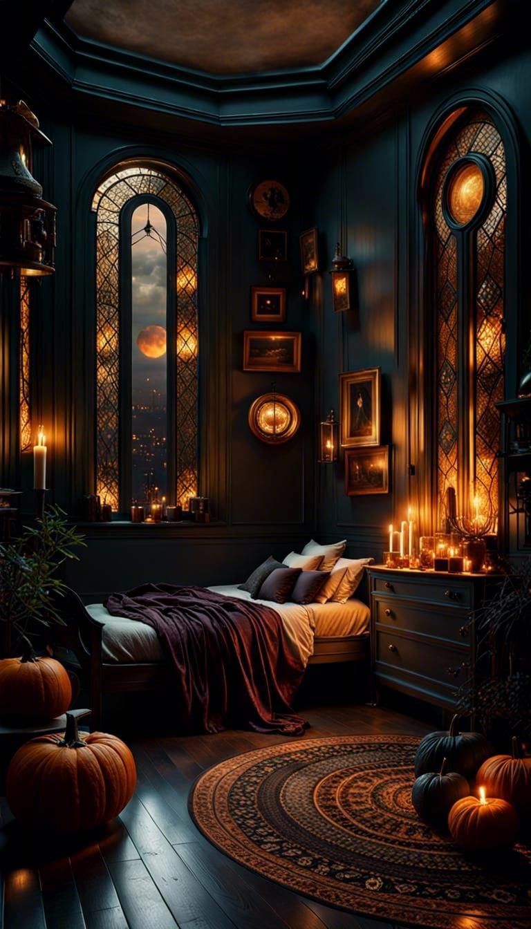 Spooky Halloween Bedroom with Bohemian Witchy Decor