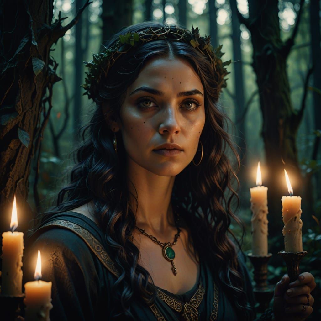 Ethereal Hecate Goddess in Mystical Forest