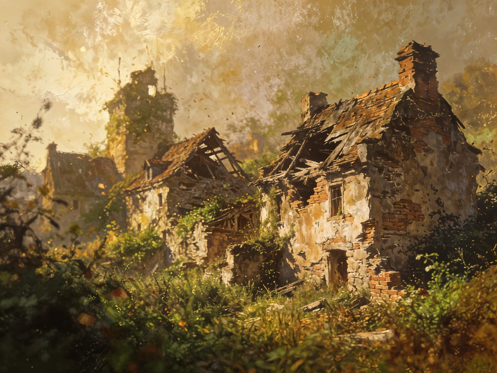 Overgrown Ruined Medieval Village Landscape