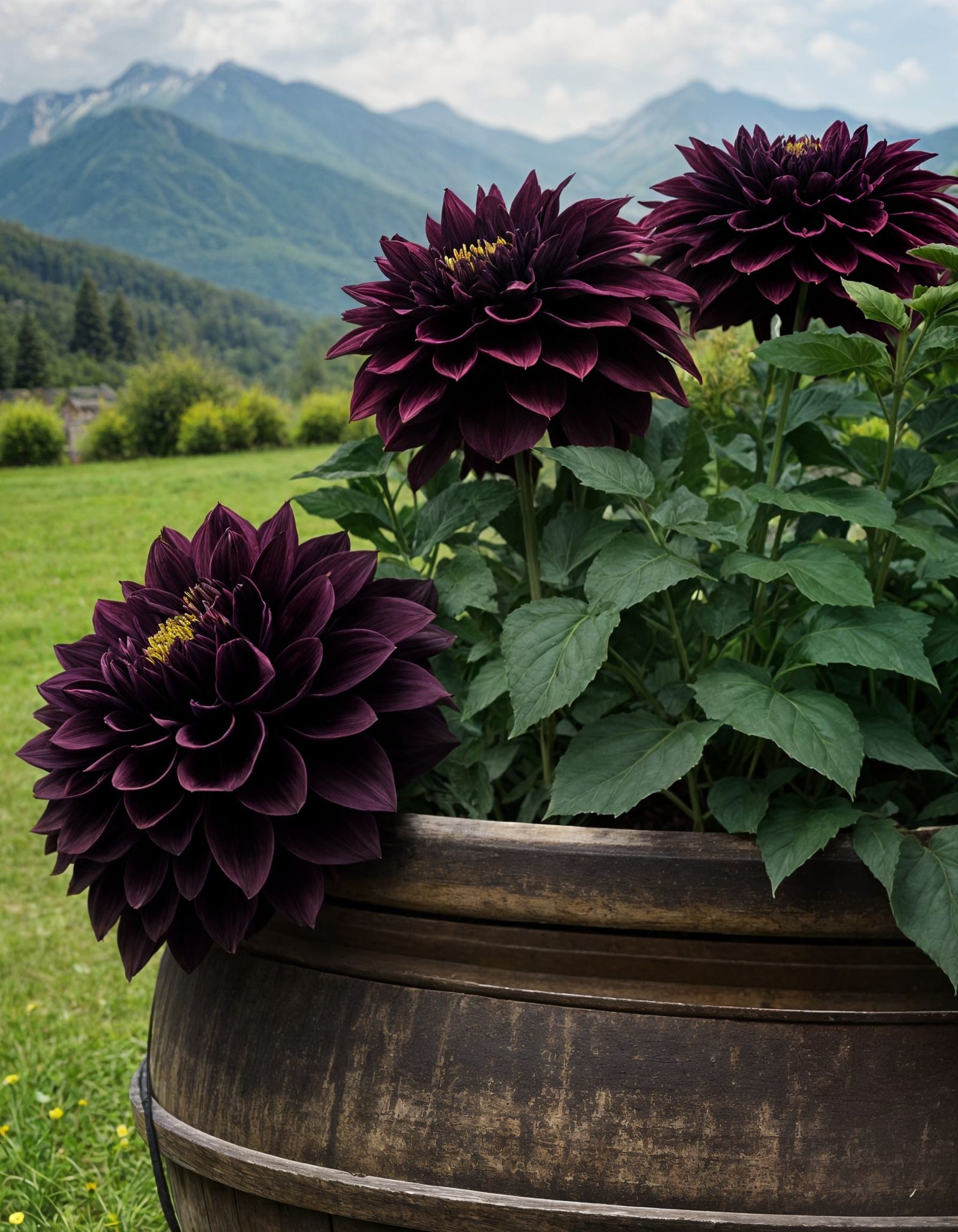 Velvety Black Dahlias in Pyrenees Garden