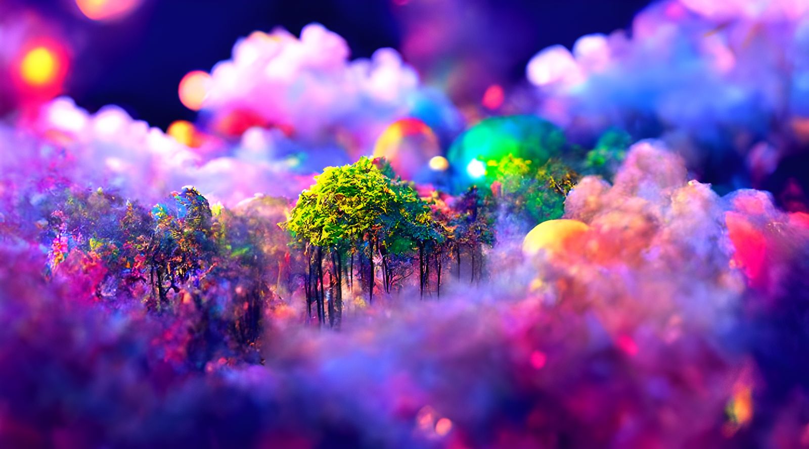 Painter's Ecstatic Dream World in Lush Forest
