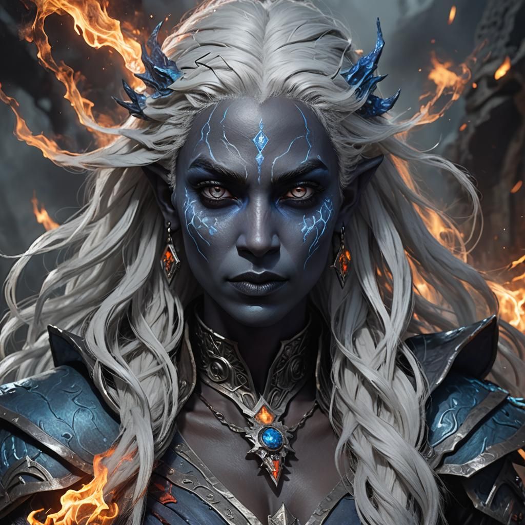 D&D Drow Warlock Portrait Conjuring Fire