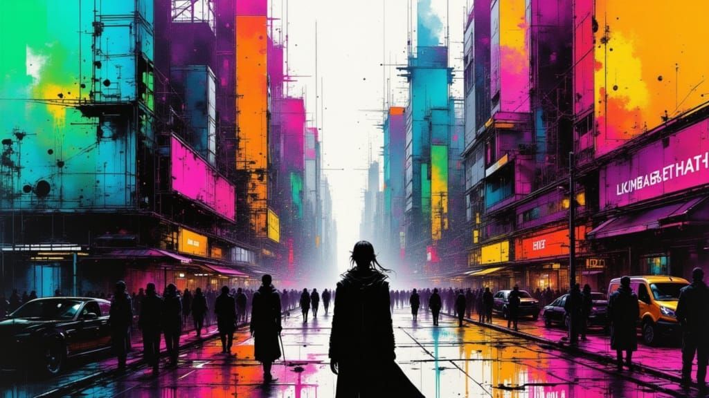 Graffiti Metropolis Skyline with Neon Lights