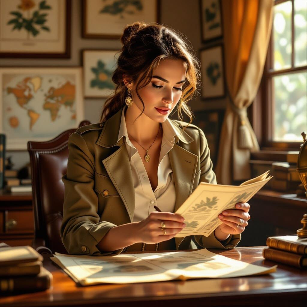 Jane Porter Anthropologist in Colonial Office Oil Painting