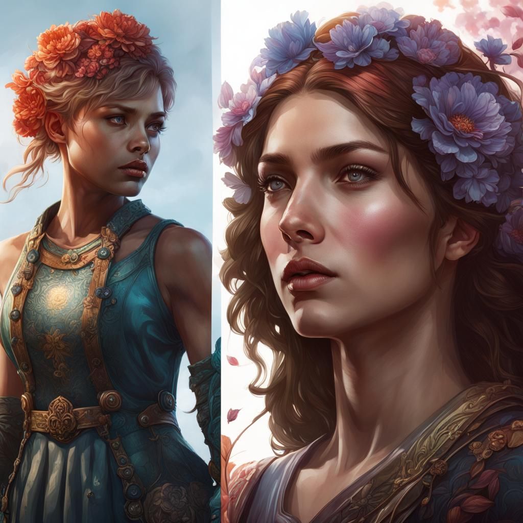 Life and Death Portrait in Art Nouveau Style