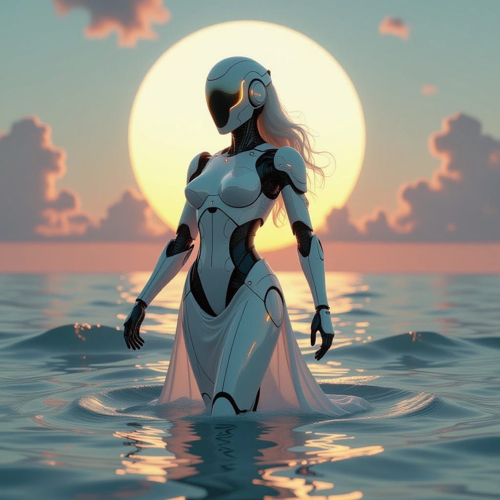 Seductive Android Emerges from the Waves in Botticelli-Inspi...